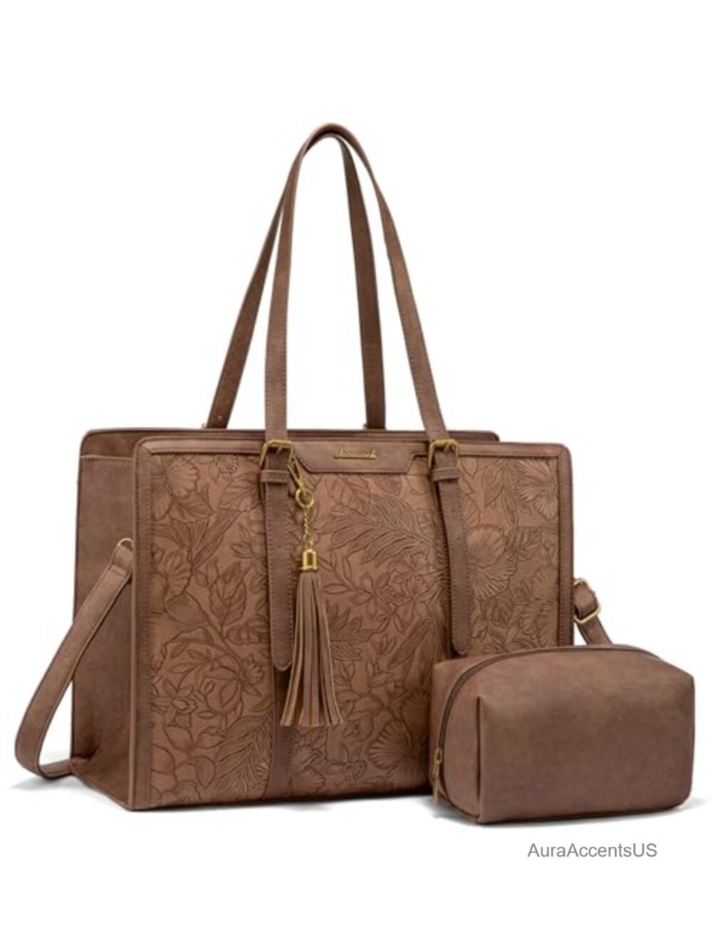 LOVEVOOK PU Leather Laptop Tote Bag with Clutch Purse